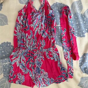 Lilly Pulitzer Vibrant Pink and Blue Women’s Romper
